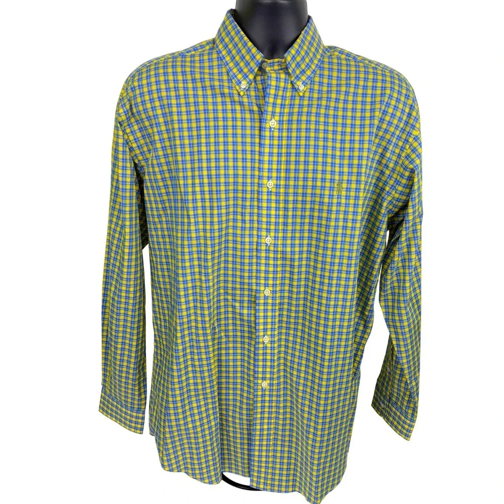 Polo Ralph Lauren Blake Mens M‎ Yellow Blue Plaid Long Sleeve Button Down Shirt